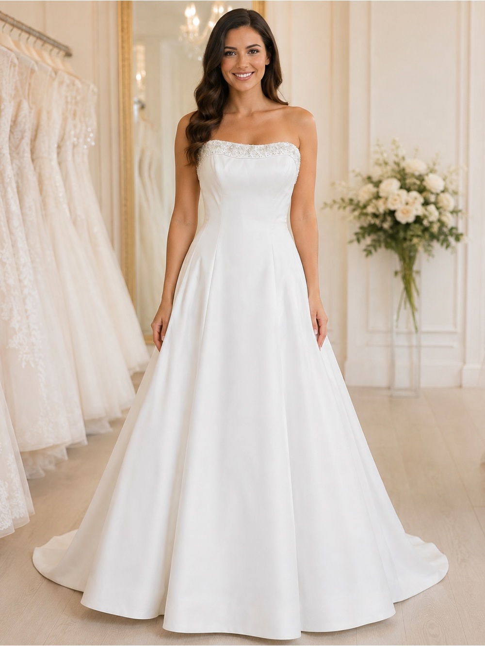 NWT White Rhinestone Strapless Wedding Dress Size 10 Bridal Gown